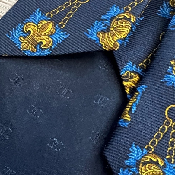 CHANEL Men's Neck Tie Blue Chain Print Silk Italy - Picture 3 of 7